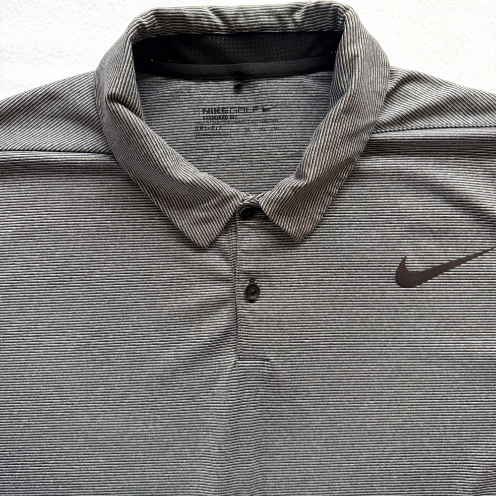 Nike Golf Polo‎ Striped Men's XXL Dri-Fit Standard Fit Black White Performance